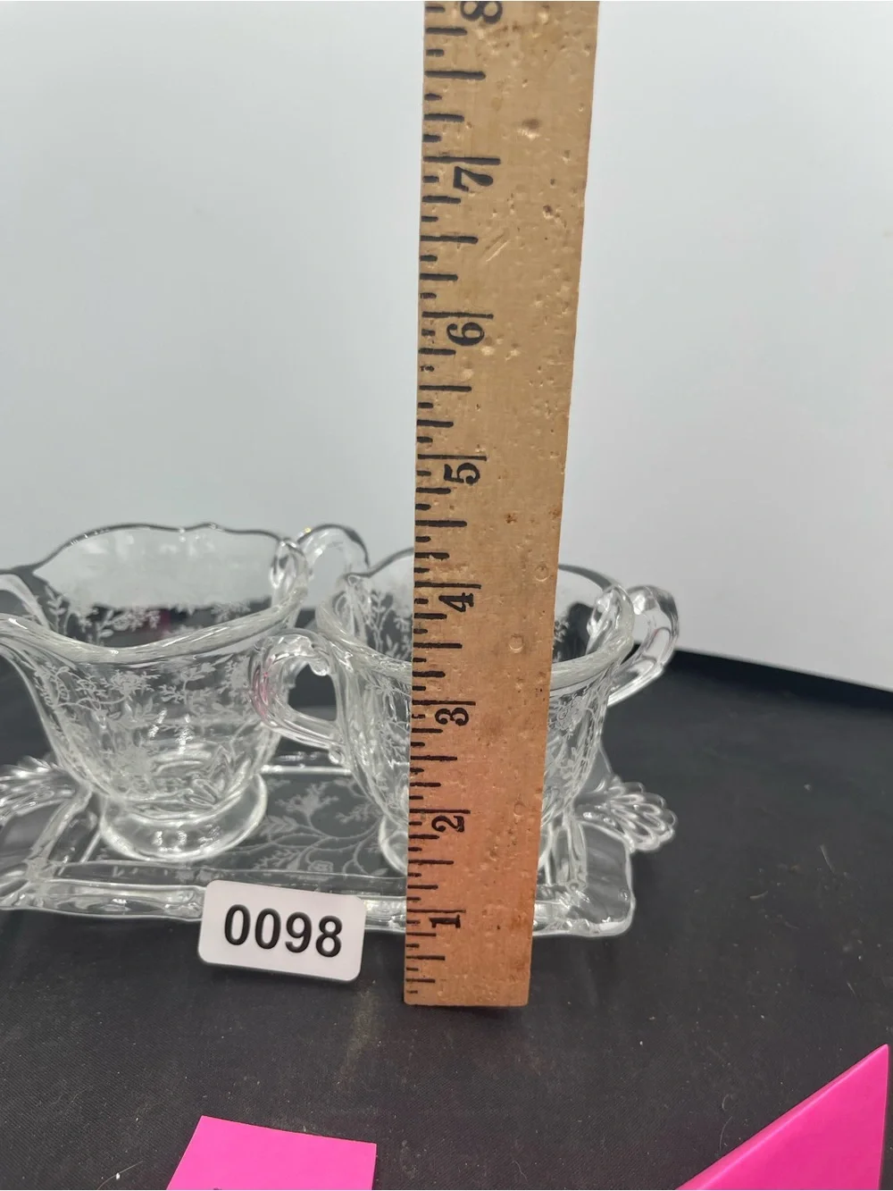 Clear Etched Glass Creamer and Sugar Set - Elegant Clear